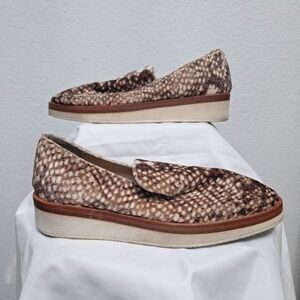 Free People US 6.5 Snake Eyes Velvet Loafers Brown Cream Animal Print Casual